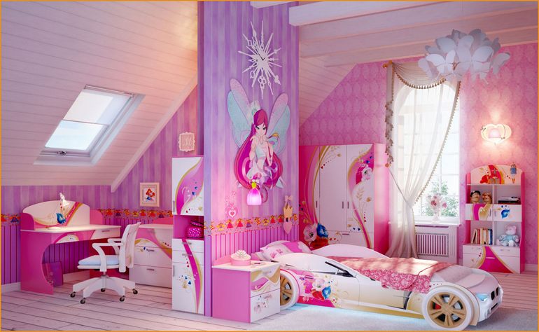 комната для девочки в розовом цвете