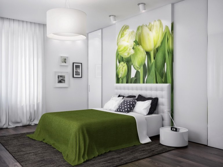 бело-зеленый декор спальни по фэншуй