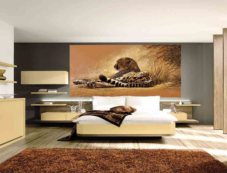 фотообои в спальне леопард