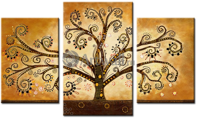 Модульная картина на холсте или бумаге - Модульная картина «Золотое дерево  Климта 2», Абстракция, купить постер из нескольких частей