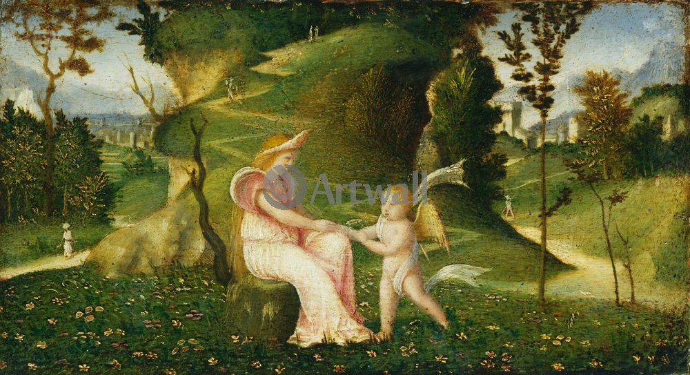 Картина Джорджоне «Круг Джорджоне - Венера и Амур в пейзаже», артикул  poster_64476