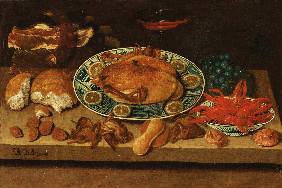 Натюрморт, картина "Ван Бевертц Ян «Натюрморт с жареной курицей, ракам...