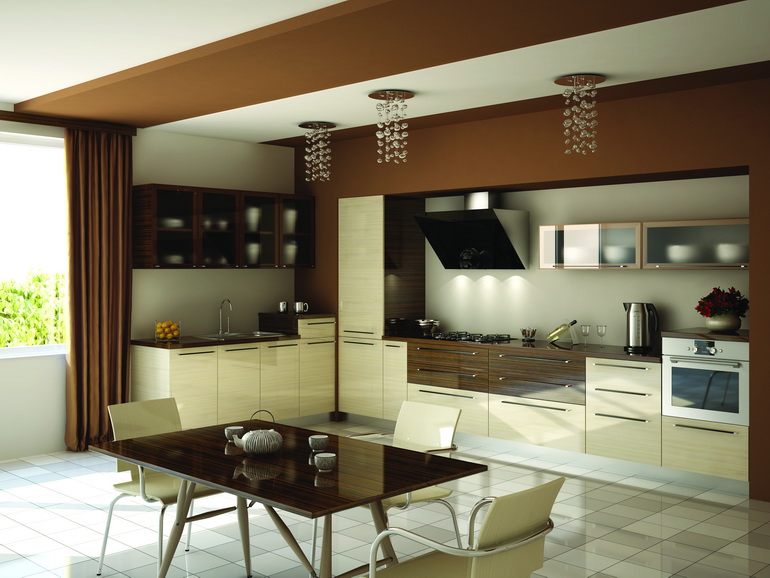 бежевый цвет в гамме с коричневым в дизайне кухни