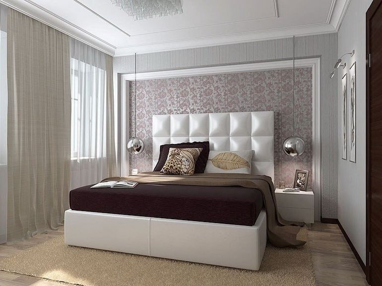 дизайн интерьера спальни с серыми стенами