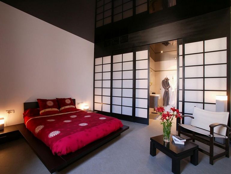 интерьер спальни с японскими нотками
