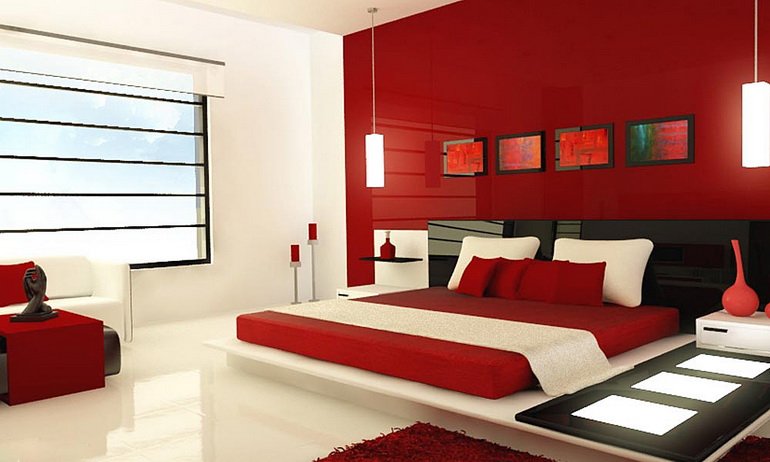 дизайн спальни по фэншуй с красным цветом