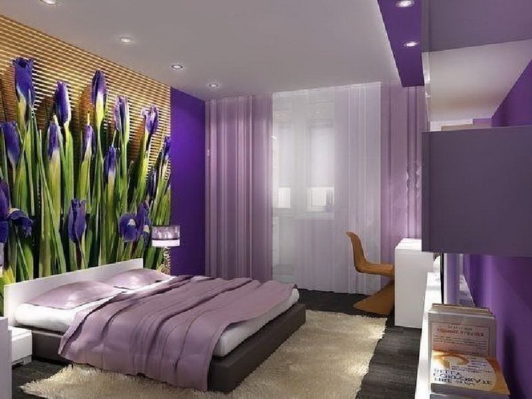 фиолетовые нотки в интерьере спальни согласно фэншуй