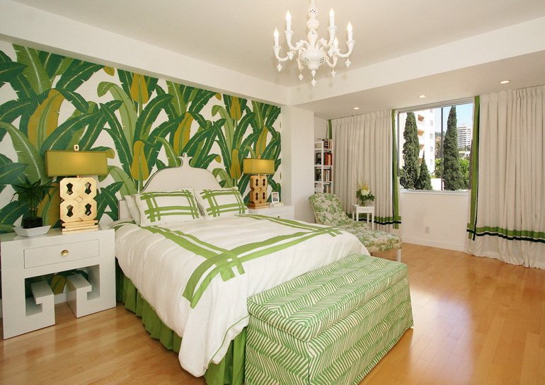 золотой и зеленый цвета в интерьере спальни