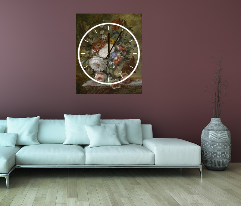 Картина часы Даль Жан Франсуа ван «Цветы» на холсте любого размера, артикул  poster_27444